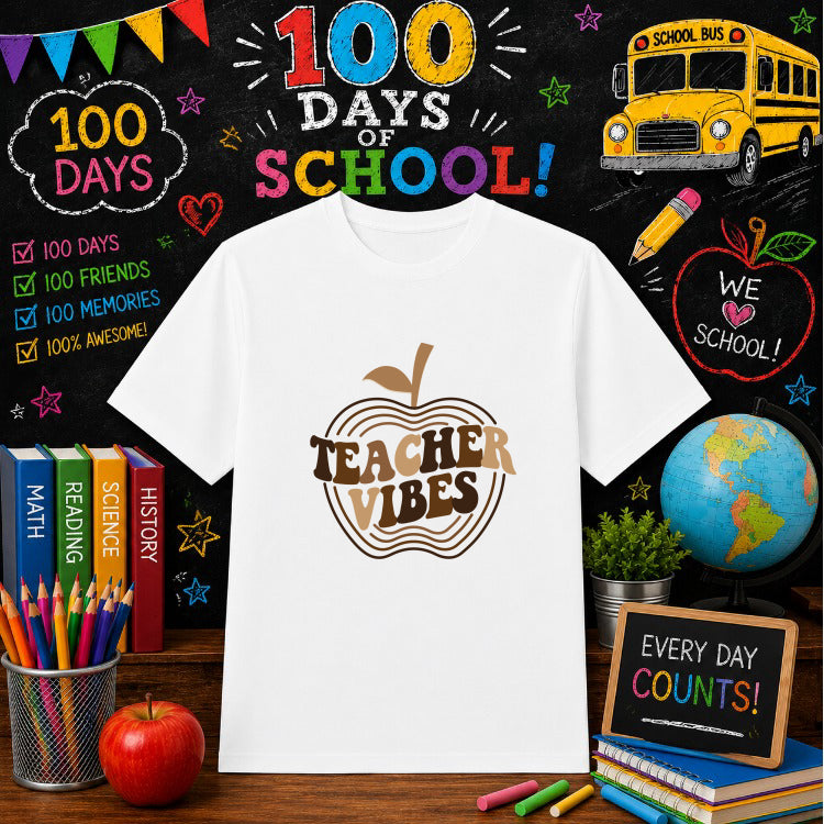 100 DAYS SMARTER – School DTF Transfer – by Ink Rush – Premade Transfers – Education, Apparel Decor