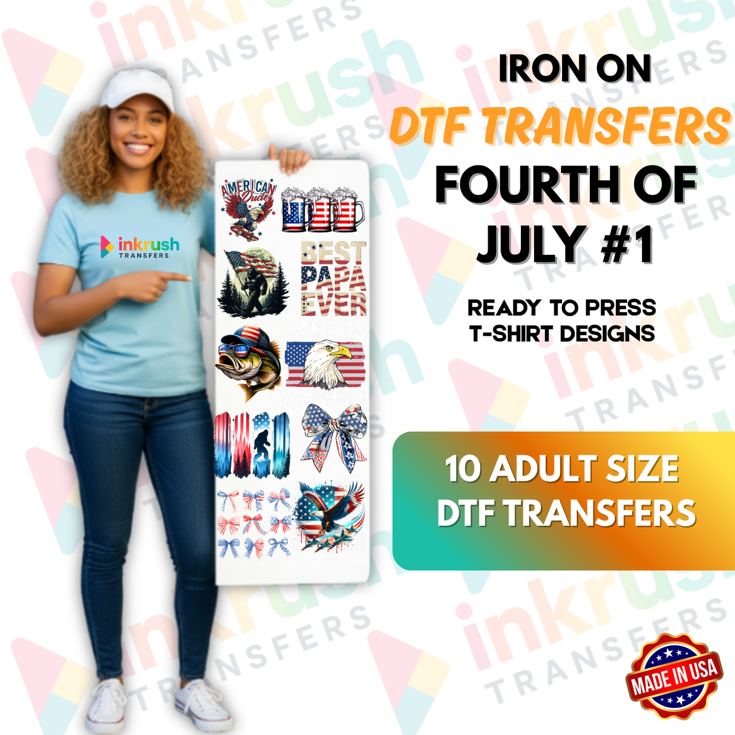 Fourth of July Bundle #1 – Classic Stars & Stripes (22″, 10 Adult Transfers)