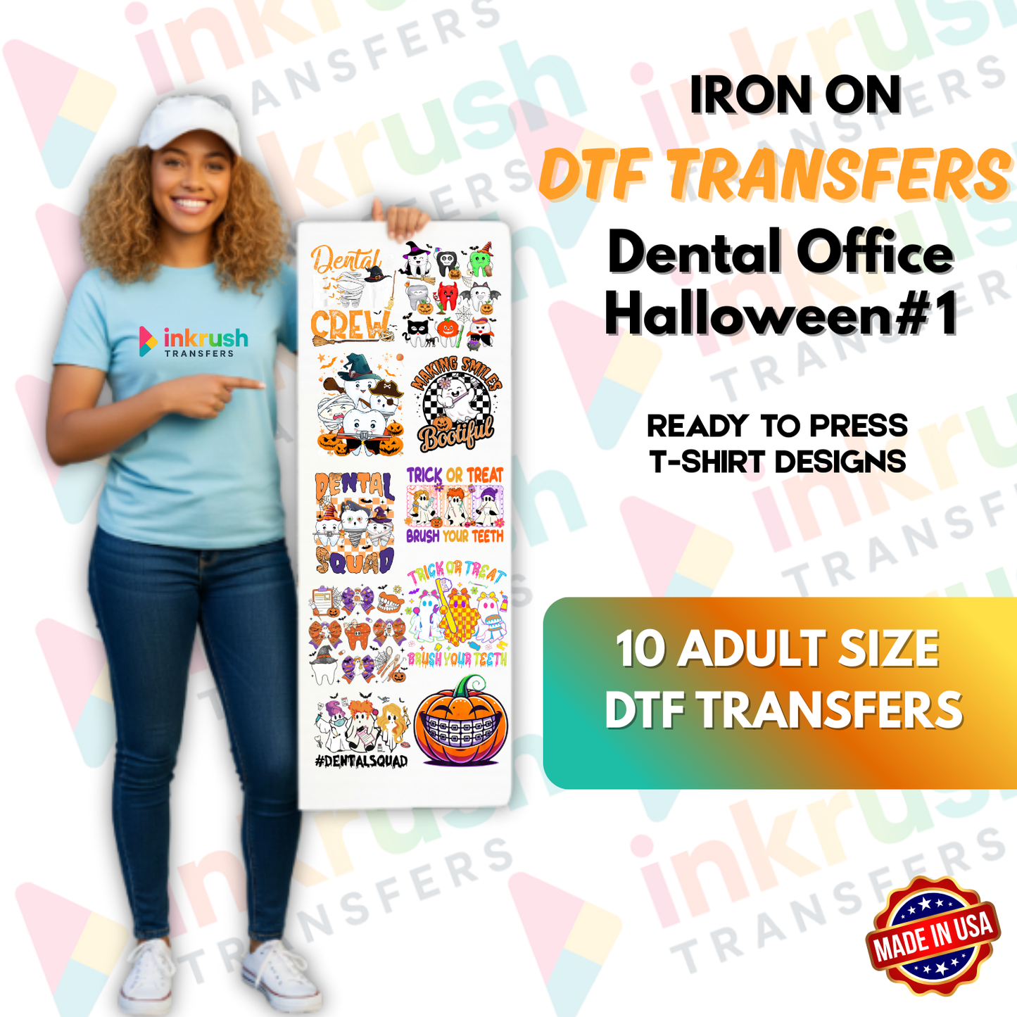Dental Office Halloween Bundle #1 – Spooky Smiles (22″ Gang Sheet, 10 Transfers)