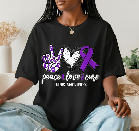 PEACE LOVE CURE – Lupus Awareness DTF Transfer