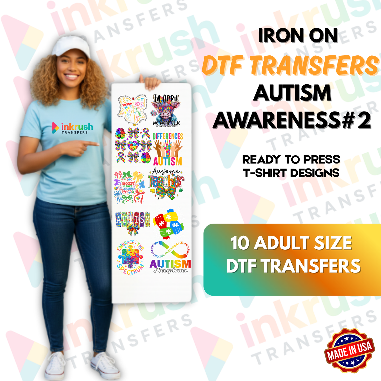 Autism Awareness Bundle #2 – Spectrum Superheroes (22″ Gang Sheet, 10 Transfers)