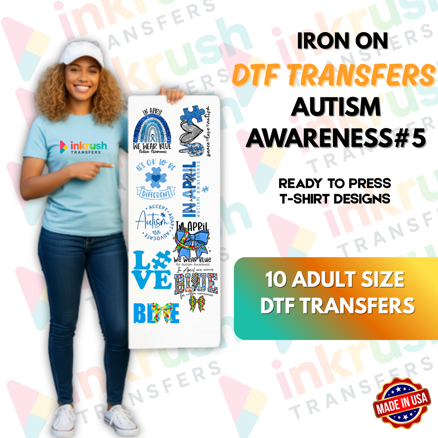 Autism Awareness Bundle #5 – Family & Caregiver Crew (22″ Gang Sheet, 10 Transfers)