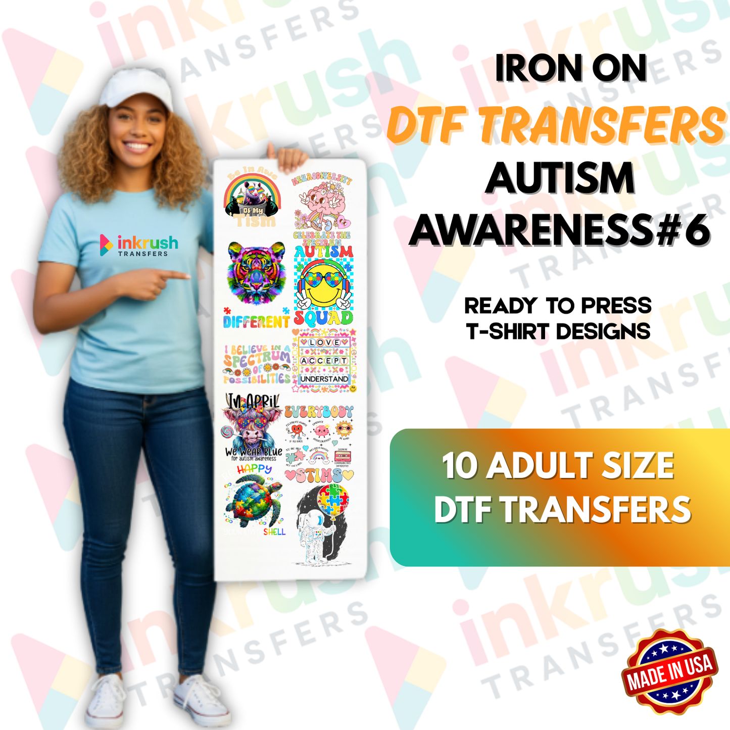 Autism Awareness Bundle #6 – Kindness & Inclusion (22″ Gang Sheet, 10 Transfers)
