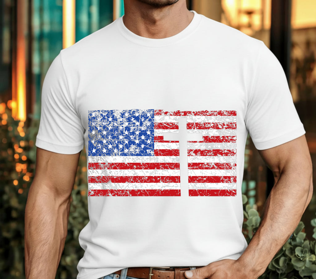 TRUST GOD American Flag Cross – Patriotic Christian DTF Transfer