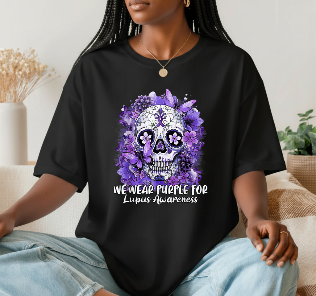 We Wear Purple Lupus Awareness Sugar Skull – Health Advocacy DTF Transfer