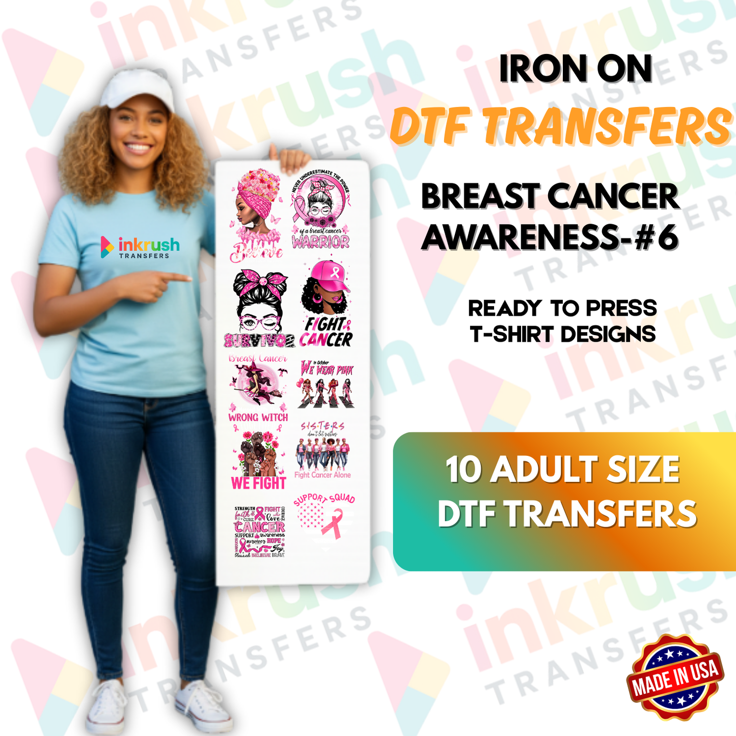 Breast Cancer Awareness Bundle #6 – Floral & Butterfly Hope | 10 Adult DTF Transfers (22″)