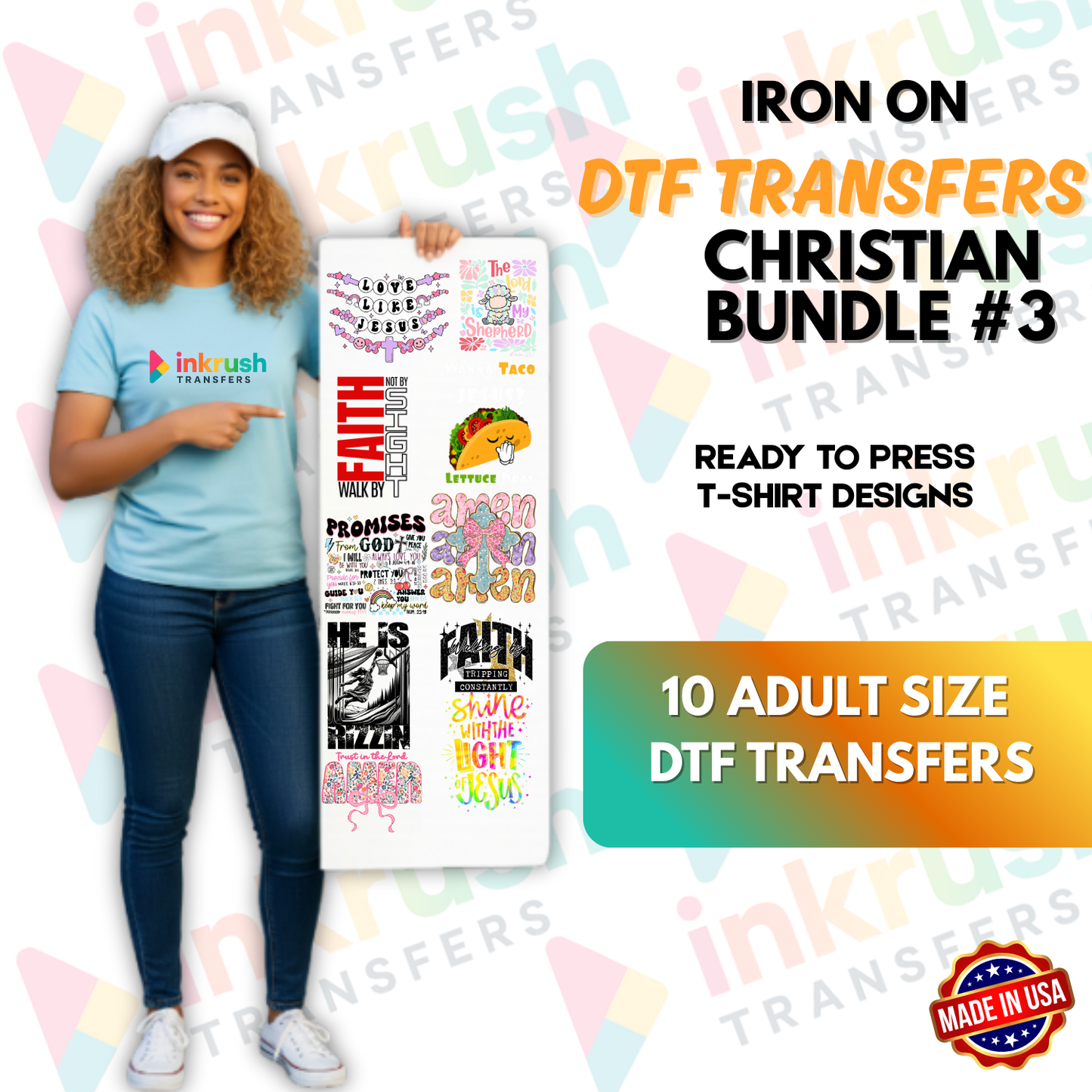 Christian Bundle #3 – Praise & Worship Typography (22″ Gang Sheet, 10 Transfers)