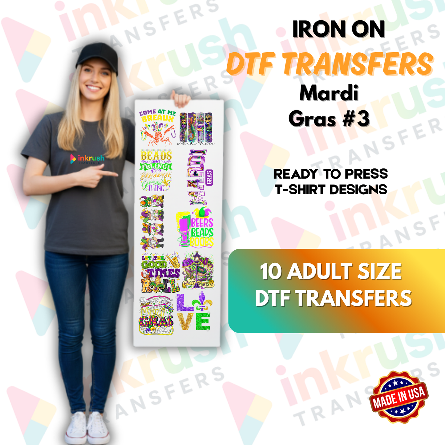 Mardi Gras Bundle #3 – Vintage NOLA Jazz & Retro (22″ Gang Sheet, 10 Transfers)