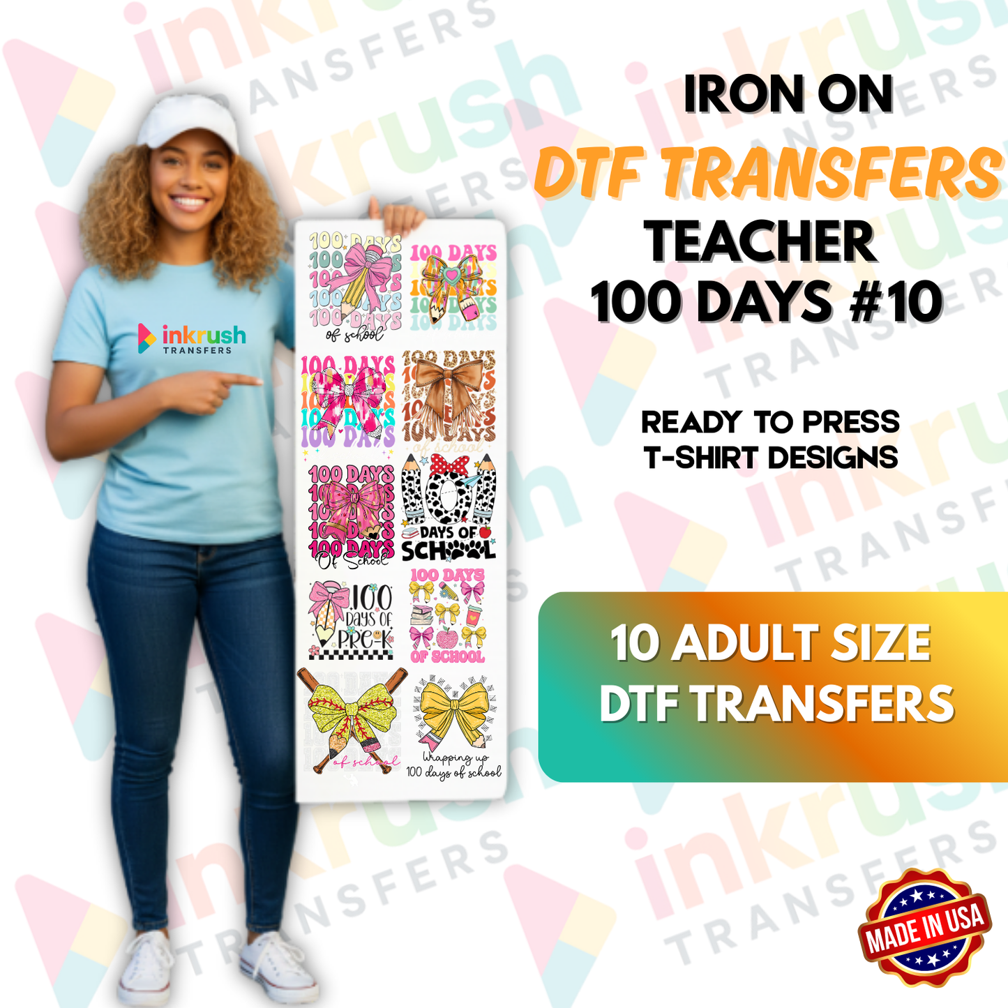 Teacher Bundle #10 – 100 Days of School (Primary Edition) (22″ Gang Sheet, 10 Transfers)