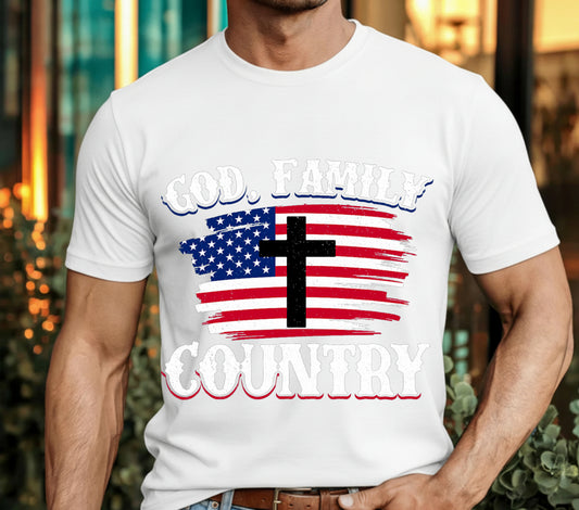 God Family Country American Flag Cross – Patriotic DTF Transfer
