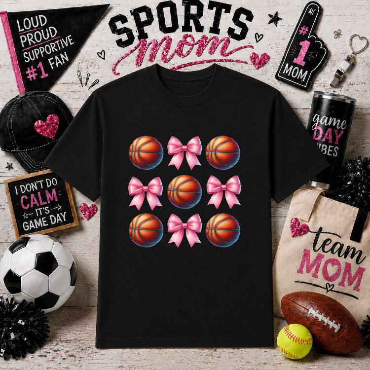 Basketball Mom Leopard Bow – Gameday DTF Transfer – by Ink Rush – Premade Transfers – Sports Mom, Apparel Decor