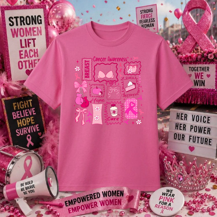 FIGHT HOPE STRENGTH Pink Ribbon – Breast Cancer Awareness DTF Transfer – by Ink Rush – Premade Transfers – Breast Cancer A...
