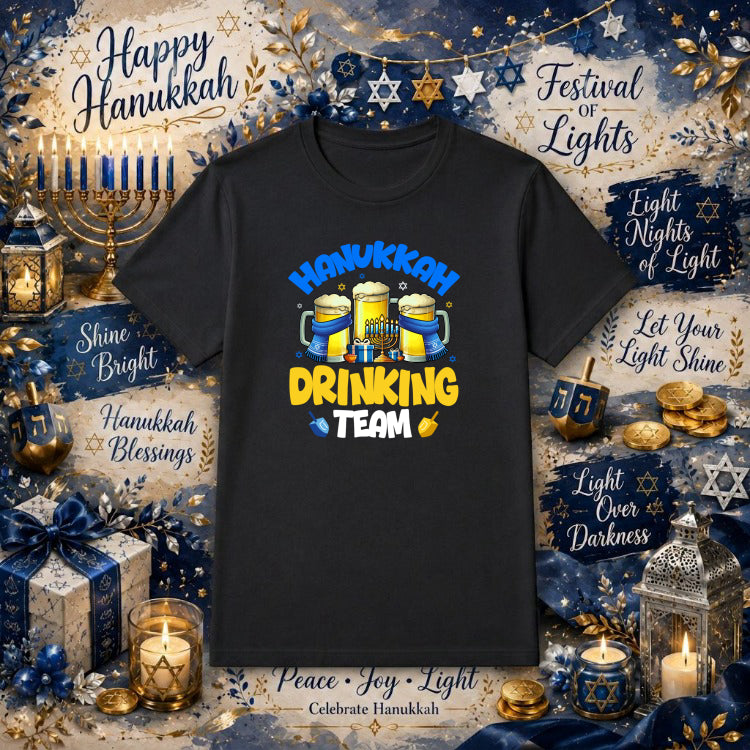 Hanukkah Drinking Team – Funny Jewish Holiday DTF Transfer – by Ink Rush – Premade Transfers – Hanukkah, DTF Transfer