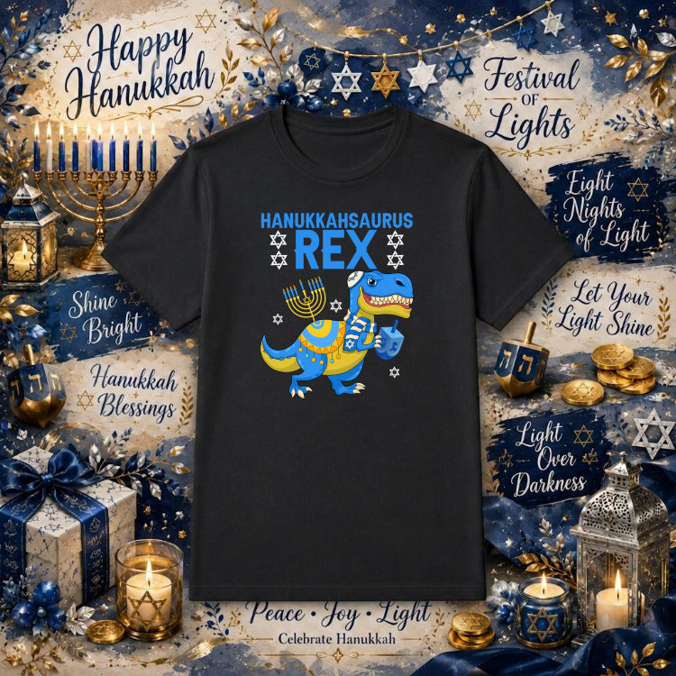 Hanukkahsaurus Rex Hanukkah – Kids' DTF Transfer – by Ink Rush – Premade Transfers – Hanukkah DTF, Ready to Press Transfers