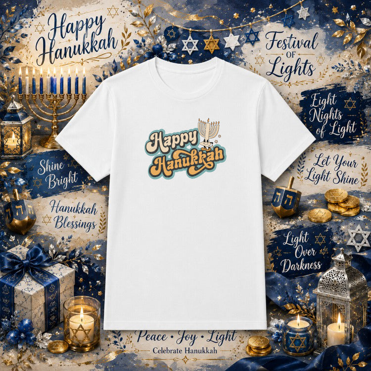 Happy Hanukkah – Hanukkah Holiday DTF Transfer – by Ink Rush – Premade Transfers – Hanukkah, Holiday DTF