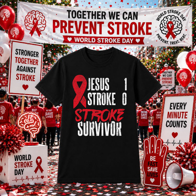 JESUS 1 STROKE 0 – Faith Stroke Survivor DTF Transfer – by Ink Rush – Premade Transfers – Stroke Awareness, Medical Awareness