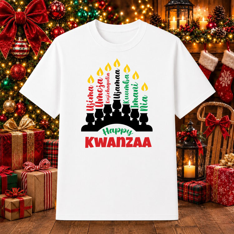 KINARA WORDS – Kwanzaa Celebration DTF Transfer – by Ink Rush – Premade Transfers – DTF Transfers, Apparel Decor
