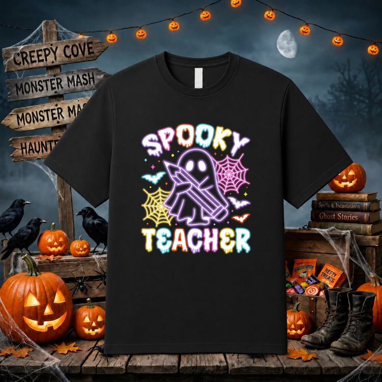 Neon Spooky Teacher – Halloween DTF Transfer – by Ink Rush – Premade Transfers – Teacher DTF, Halloween DTF