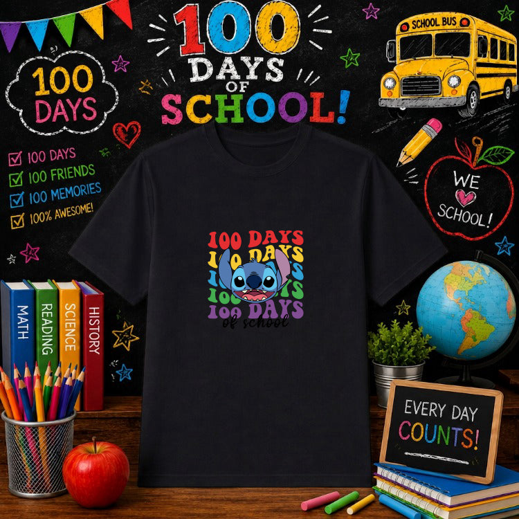 Stitch 100 Days of School – 100 Days Of School DTF Transfer – by Ink Rush – Premade Transfers – 100 Days Of School, DTF Tr...