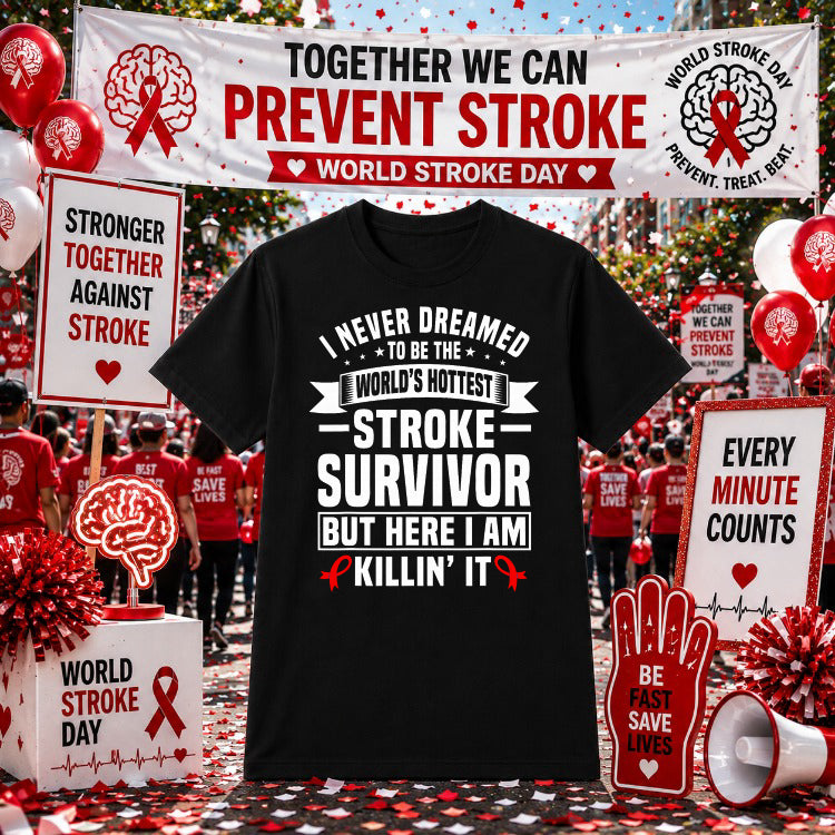 World Stroke Day Red Ribbon Awareness – Health DTF Transfer – by Ink Rush – Premade Transfers – Health Awareness, Apparel...