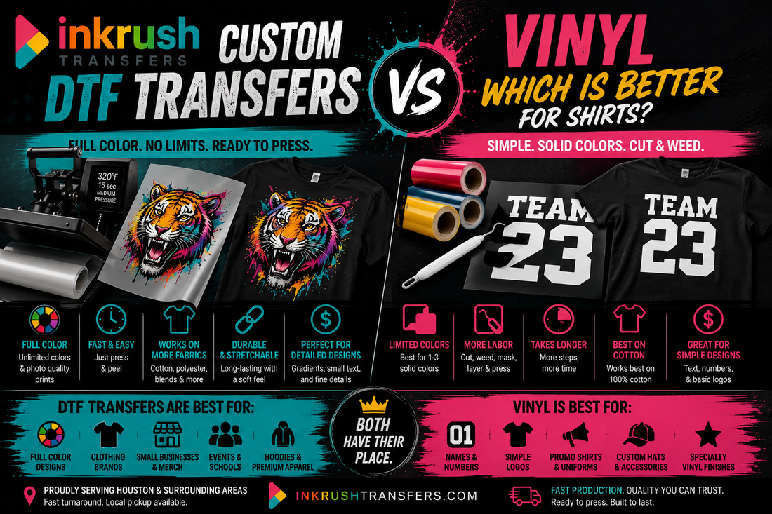 Custom DTF Transfers vs Vinyl: Which Is Better for Shirts?