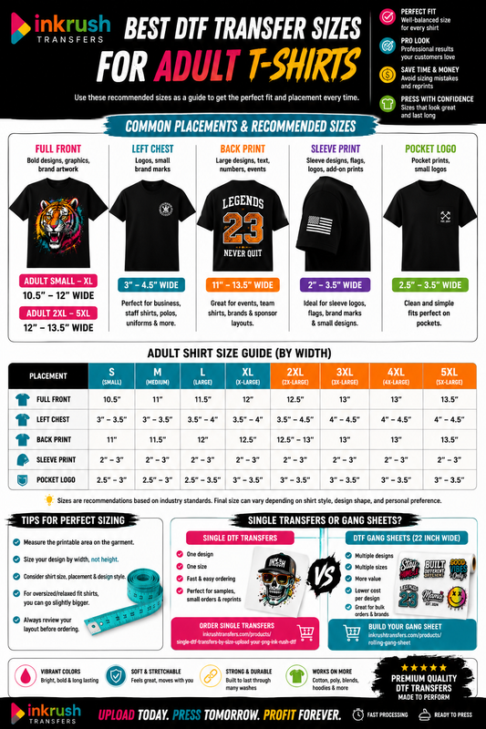 Best DTF Transfer Sizes for Adult T-Shirts