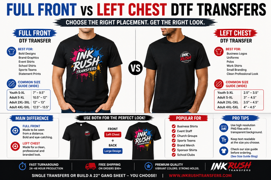 Full Front vs Left Chest DTF Transfers