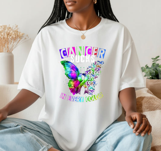 CANCER SUCKS Multi-Color Ribbons – Cancer Awareness DTF Transfer