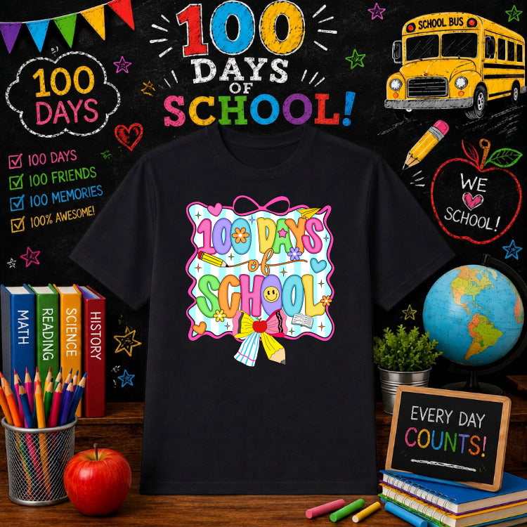 100 DAYS BRIGHTER – 100 Days Of School DTF Transfer – by Ink Rush – Premade Transfers – 100 Days Of School, School Event