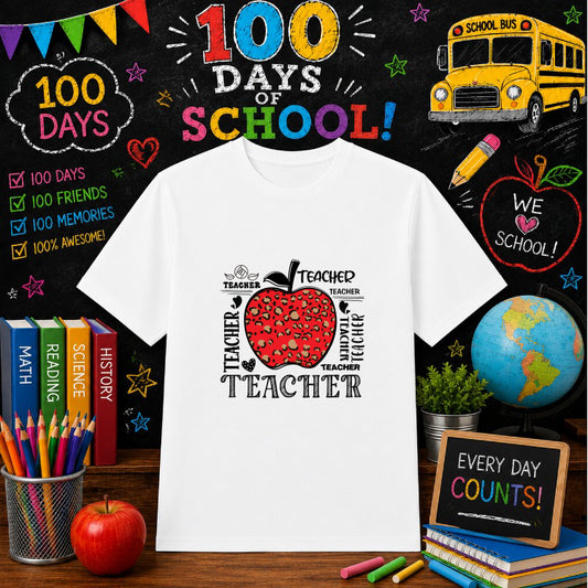 100 DAYS BRIGHTER – 100 Days Of School DTF Transfer – by Ink Rush – Premade Transfers – School, DTF Transfers