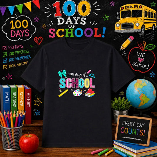 100 DAYS BRIGHTER – 100 Days Of School DTF Transfer – by Ink Rush – Premade Transfers – 100 Days Of School, School Apparel