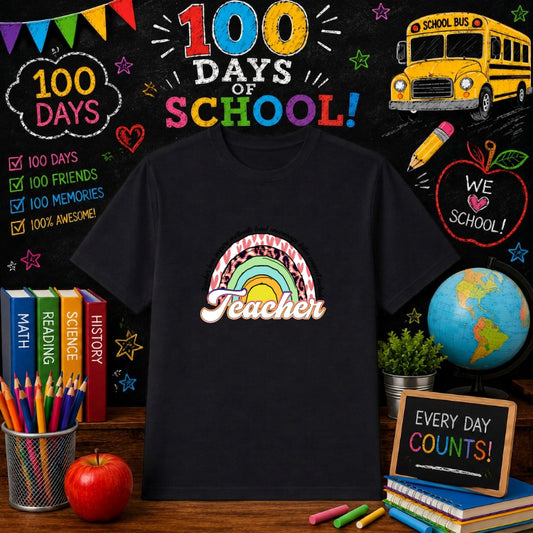100 DAYS BRIGHTER Rainbow Sun – 100 Days Of School DTF Transfer – by Ink Rush – Premade Transfers – 100 Days Of School, Ed...
