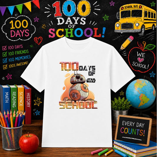 100 Days of School BB-8 – Star Wars DTF Transfer – by Ink Rush – Premade Transfers – 100 Days Of School, Education