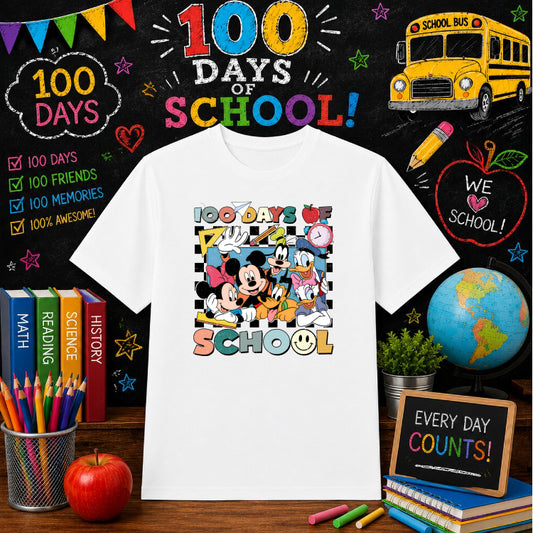 100 DAYS OF SCHOOL Mouse & Friend – Education DTF Transfer – by Ink Rush – Premade Transfers – 100 Days Of School, Educati...