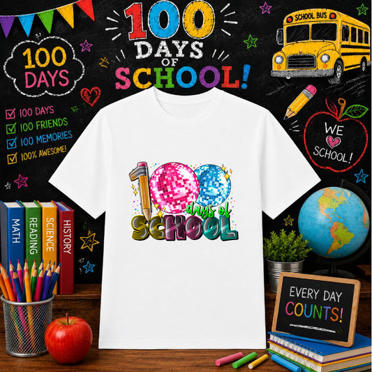 100 DAYS OF SCHOOL – School Celebration DTF Transfer – by Ink Rush – Premade Transfers – 100 Days Of School, School Celebr...