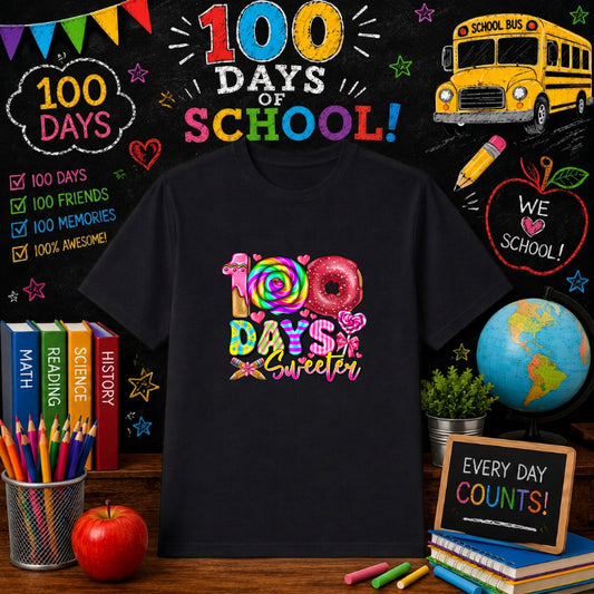 100 DAYS SWEETER – 100 Days Of School DTF Transfer – by Ink Rush – Premade Transfers – 100 Days Of School, Apparel Crafts