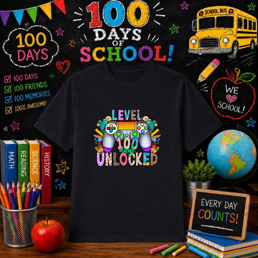 100 DAYS UNLOCKED – 100 Days Of School DTF Transfer – by Ink Rush – Premade Transfers – 100 Days Of School, DTF Transfers