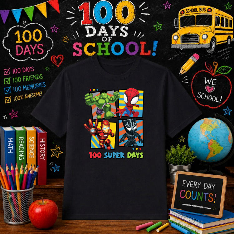 100 SUPER DAYS – 100 Days Of School DTF Transfer – by Ink Rush – Premade Transfers – 100 Days Of School, School Events