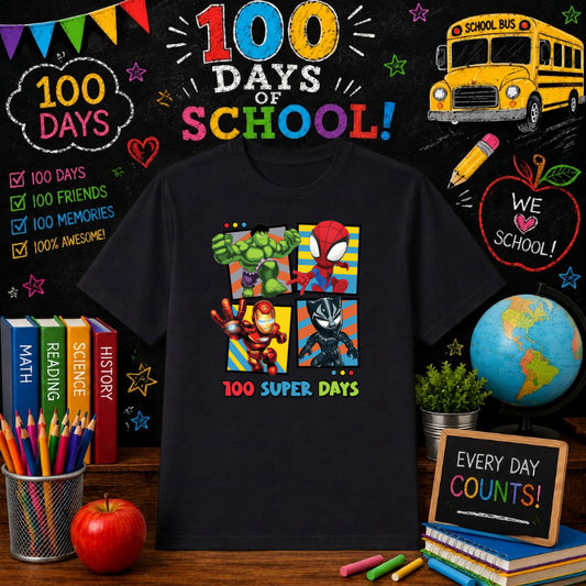 100 SUPER DAYS – 100 Days Of School DTF Transfer – by Ink Rush – Premade Transfers – 100 Days Of School, School Events