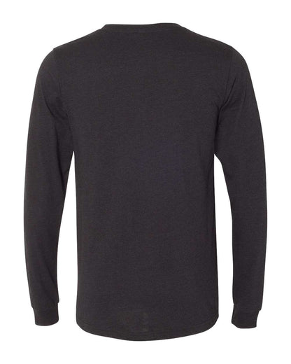 BELLA + CANVAS 3501CVC Heather CVC Long Sleeve Tee - Black Heather - Back View