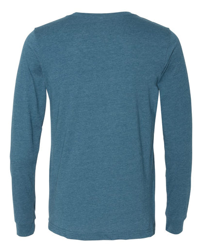 BELLA + CANVAS 3501CVC Heather CVC Long Sleeve Tee - Heather Deep Teal - Back View