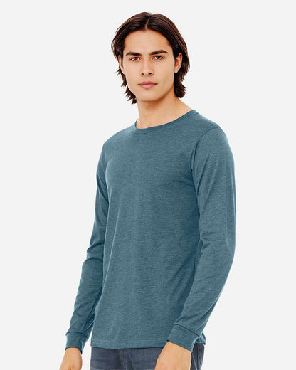BELLA + CANVAS 3501CVC Heather CVC Long Sleeve Tee - Heather Deep Teal - On Model Side