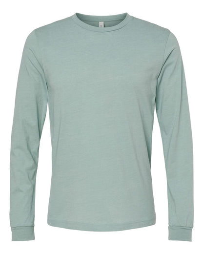 BELLA + CANVAS 3501CVC Heather CVC Long Sleeve Tee - Heather Dusty Blue - Front View