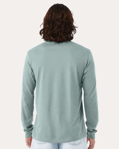 BELLA + CANVAS 3501CVC Heather CVC Long Sleeve Tee - Heather Dusty Blue - On Model Back