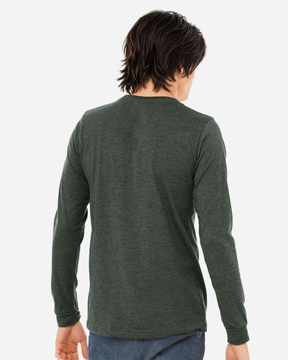 BELLA + CANVAS 3501CVC Heather CVC Long Sleeve Tee - Heather Forest - On Model Back