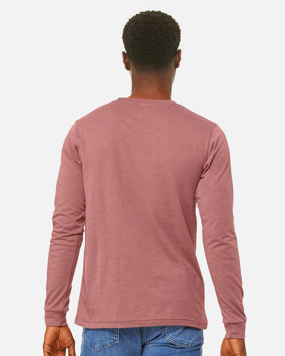 BELLA + CANVAS 3501CVC Heather CVC Long Sleeve Tee - Heather Mauve - On Model Back