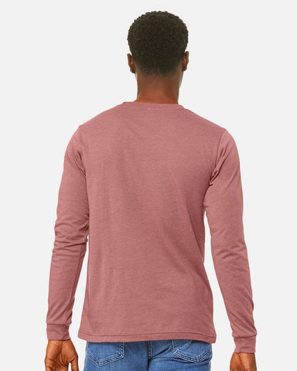 BELLA + CANVAS 3501CVC Heather CVC Long Sleeve Tee - Heather Mauve - On Model Back