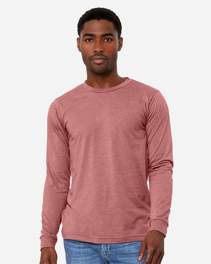 BELLA + CANVAS 3501CVC Heather CVC Long Sleeve Tee - Heather Mauve - On Model Front