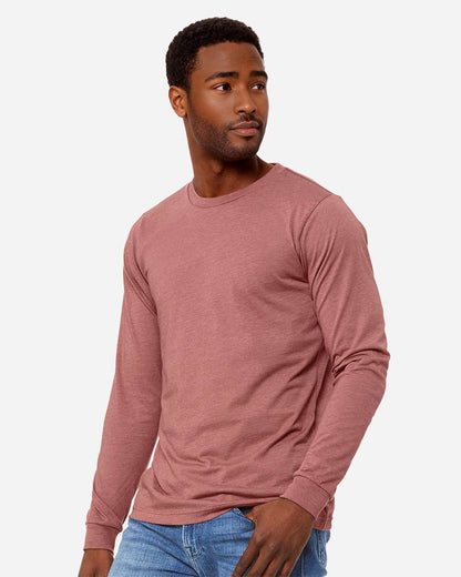 BELLA + CANVAS 3501CVC Heather CVC Long Sleeve Tee - Heather Mauve - On Model Side