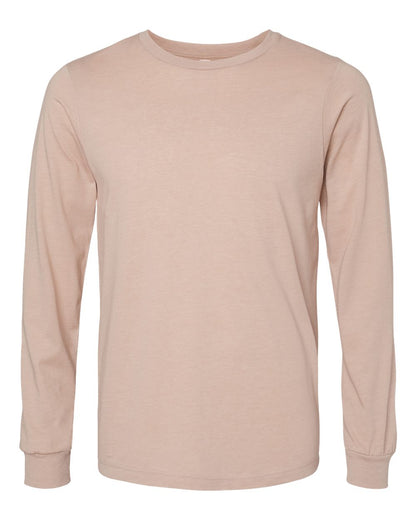 BELLA + CANVAS 3501CVC Heather CVC Long Sleeve Tee - Heather Pink Gravel - Front View